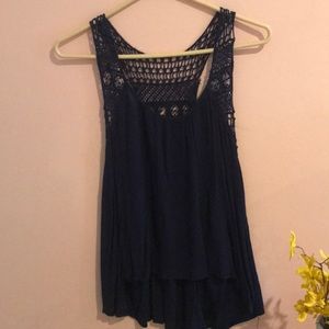 Navy Low-High Tank Top